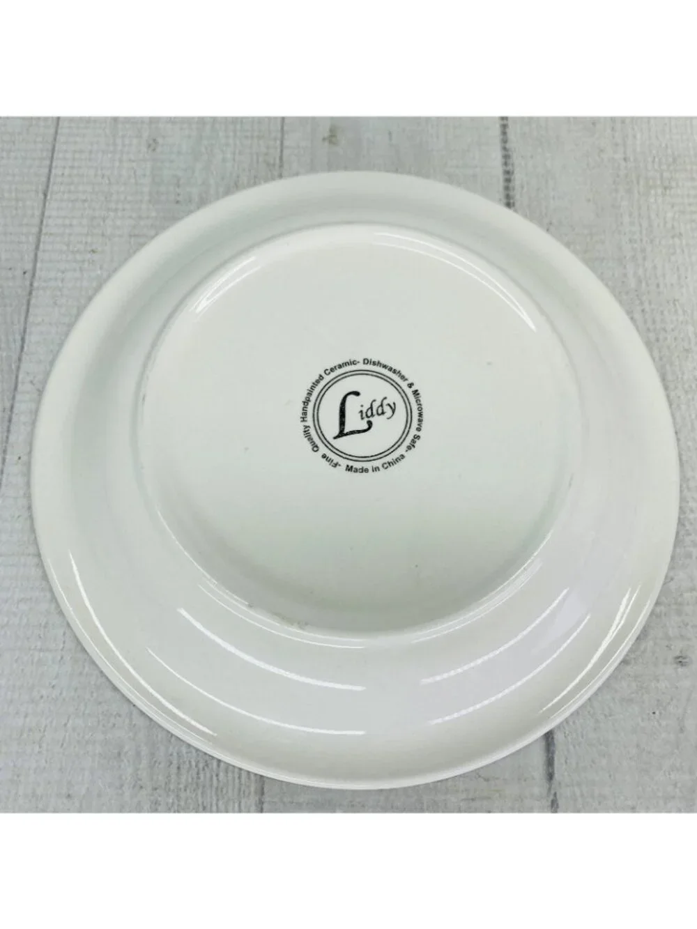 Liddy GREEN PLANTS Hand Painted Blue Trim Ceramic Salad Snack Round Plates Set 6
